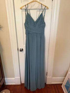 Sleeveless V-Neck Dusty Blue Chiffon Maxi Dress